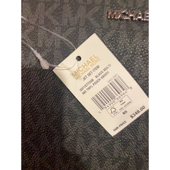 Michael Kors crossbody triple pouch medium MK signature purse black multi - Picture 10 of 11